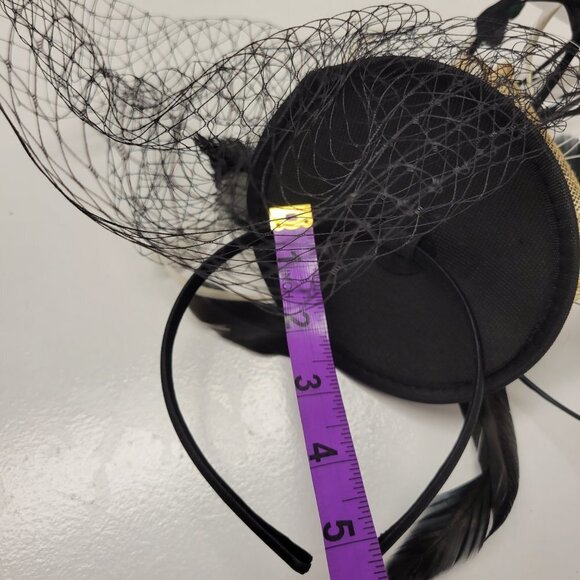 Black Headband Feathers Fascinator with Black netting on Headband - Picture 10 of 15